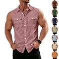 thumbnail image 1 of OIOLOYJM Mens Sleeveless Shirts Spring Baggy Solid Color Tank Tops with Pockets Stretch Beach Lounge Button Up Vest Pink L, 1 of 4