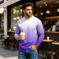 thumbnail image 1 of OIOLOYJM Mens T Shirts Casual Cotton Long-Sleeve CrewNeck Gradient Hiking Sport Shirts Basic Breathable Running Workout Pullover Purple 2XL, 1 of 5
