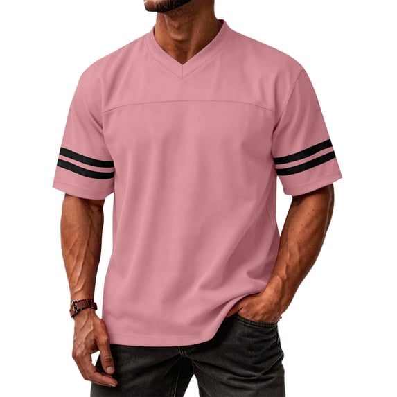 OIOLOYJM Mens T-Shirts V Neck Short Sleeve Soft Cotton Casual Tees Summer Basic Breathable Workout Tops Pink 2XL