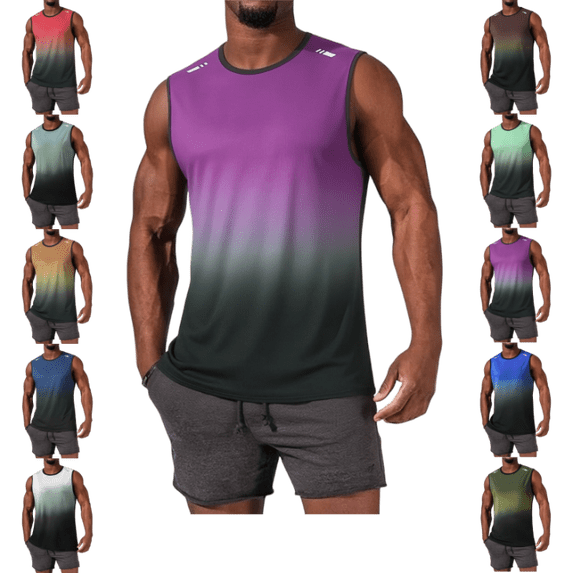 OIOLOYJM Mens Tank Tops Summer Hawaiian Vacation Gradient Lightweight Sleeveless Shirts Mesh Muscle Fit Workout Tank Tops Purple 2XL