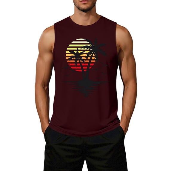 OIOLOYJM Mens Tank Tops Summer Tropical Hawaiian Beach Palm Tree Sleeveless Shirts Cotton Muscle Workout Tank Tops Wine 5XL