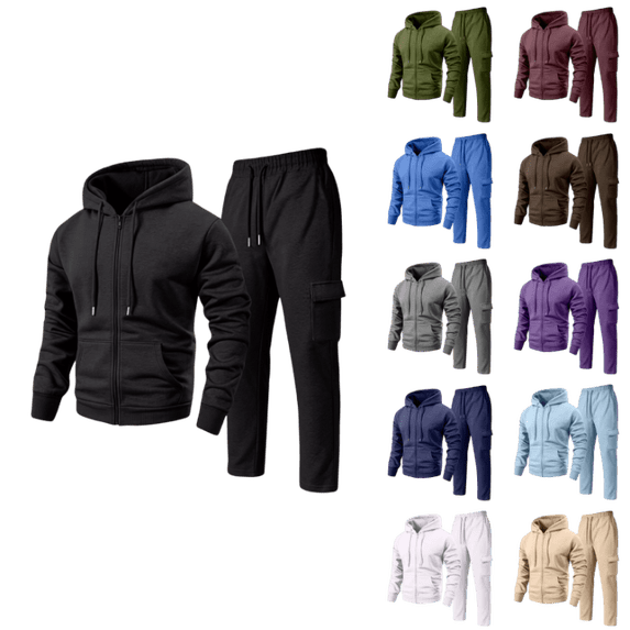 OIOLOYJM Mens Tracksuits Running Casual 2 Piece Sets Drawstring Comfortable Full Zip Jacket and Cargo Jogger Sweatpants Sets Black S