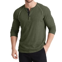 OIOLOYJM Mens Waffle Shirt Casual Henley Golf Shirt Long Sleeve Knitted Basic T Shirts Cozy Thermal Soft Warm Button Pullover Army Green 2XL