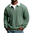 thumbnail image 1 of OIOLOYJM Mens Waffle Shirt Casual Henley Polo Shirts Long Sleeve Knitted T-Shirt Cozy Trendy Dressy Soft 1/4 Zip Pullover Army Green S, 1 of 4