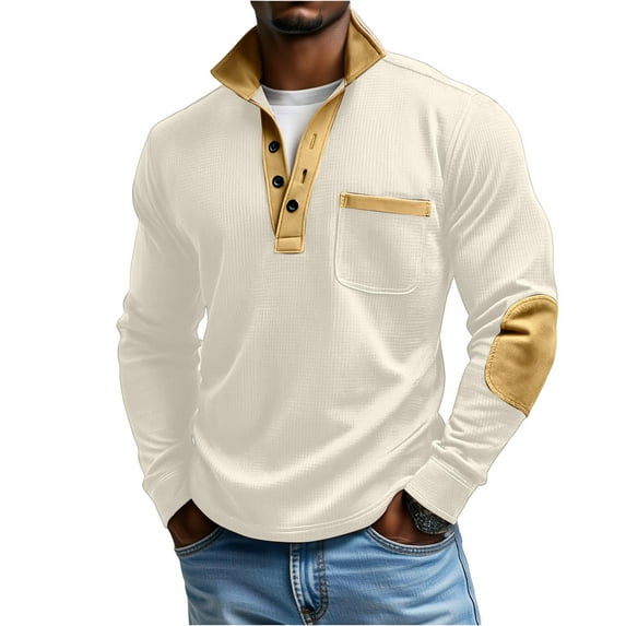 OIOLOYJM Mens Waffle Shirt Casual Henley Workout Golf Shirts Long Sleeve Knit Basic T Shirts Thermal Textured Button Pullover Tops Beige XL
