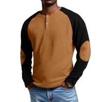 OIOLOYJM Mens Waffle Shirt Casual Henley Workout Golf Shirts Long Sleeve Knit T-Shirt Thermal Textured Button Comfort Tops Ginger L