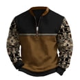 thumbnail image 1 of OIOLOYJM Mens Western Pullover Quarter Zip Oversized Fashion Soft Sweatshirt Retro Stand Collar Long Sleeve Sweater Brown XL, 1 of 3