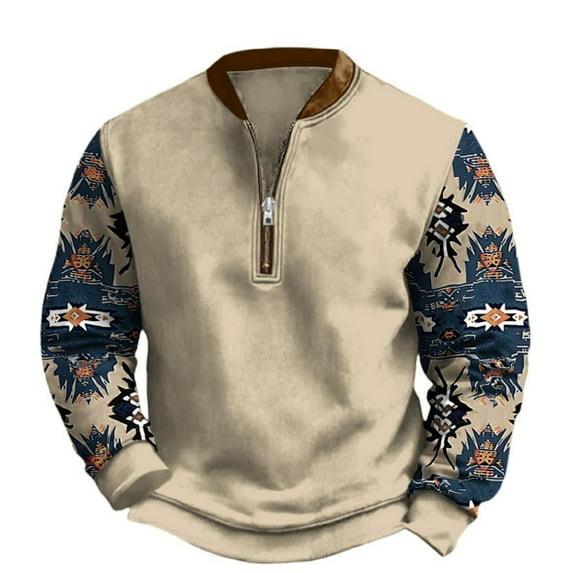 OIOLOYJM Mens Western Pullover Quarter Zip Oversized Fashion Soft Sweatshirt Retro Stand Collar Long Sleeve Sweater Khaki 3XL