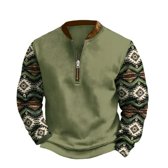 OIOLOYJM Mens Western Pullover Quarter Zip Oversized Fashion Soft Sweatshirt Retro Stand Collar Long Sleeve Sweater Light Green 2XL