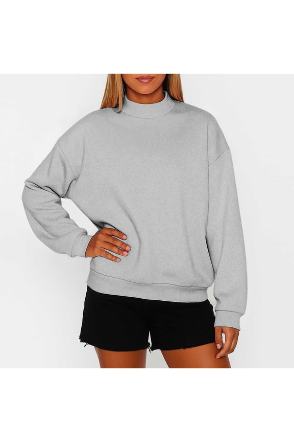Mock Neck Sweatshirt Women Comfort Oversized Casual Sweatshirt Cozy Soft Workout Pullover Tunic Tops Gray L