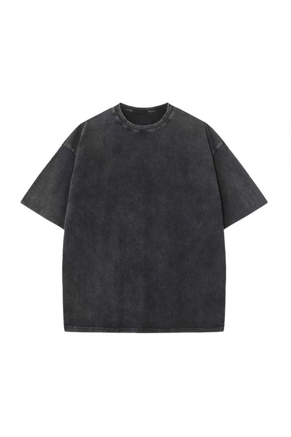 Oversized Vintage Washed Tshirts for Men Short Sleeve Crewneck Cotton Basic Tees Retro Loose Outdoor Solid Work Shirts Black 4XL