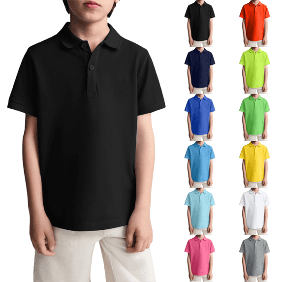 OIOLOYJM Polo Shirt for Unisex Short Sleeve Regular Fit Classic School Uniform Solid Dressy Casual Soft 3 Button Collared T Shirts Black 7-8 Year