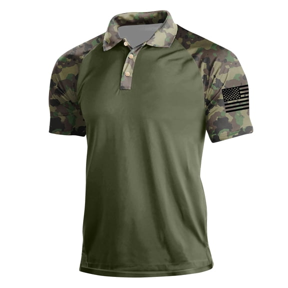 OIOLOYJM Polo Shirts for Men Casual Button Camo Print Beach Shirt Lightweight Short Sleeve T Shirt Fashion Business Breathable Neck Tops Army Green 5XL
