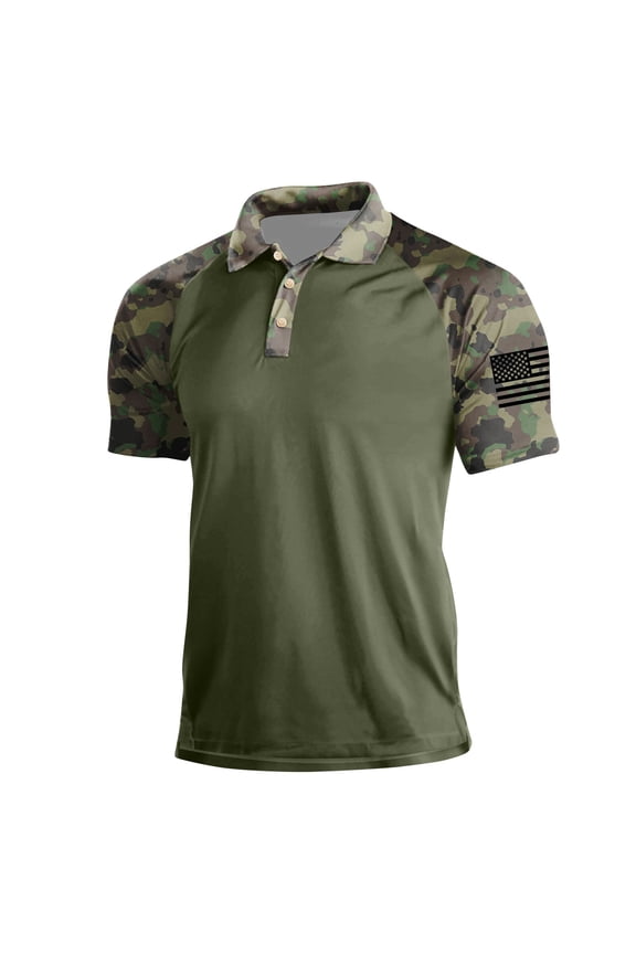 Polo Shirts for Men Casual Button Camo Print Beach Shirt Lightweight Short Sleeve T Shirt Fashion Business Breathable Neck Tops Army Green 5XL