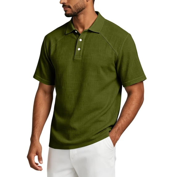 OIOLOYJM Polo Shirts for Men Raglan Short Sleeve Relaxed Fit Casual Quick Dry Cotton Linen Golf Shirts Breathable Lounge Running Collared T Shirts Army Green M