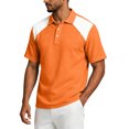 thumbnail image 1 of OIOLOYJM Polo Shirts for Men Raglan Short-Sleeve Relaxed Fit Casual Quick Dry Cotton Linen Patchwork Golf Shirts Lightweight Business Running Collared Clothes Saffron S, 1 of 7