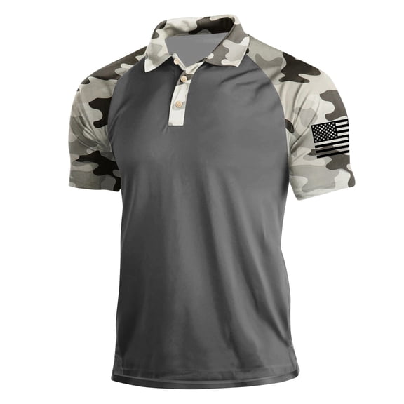 OIOLOYJM Polo Shirts for Men Casual Button Camo Print Henley Shirts Lightweight Short Sleeve T Shirt Fashion Work Collared Pullover Tops Camouflage S