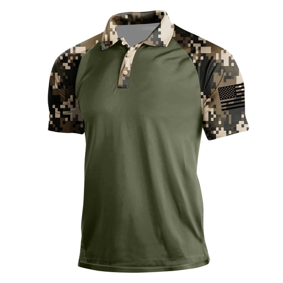 OIOLOYJM Polo Shirts for Men Casual Button Camo Print Henley Shirts Lightweight Short Sleeve T Shirt Stylish Work Collared Tops Camouflage M