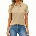 thumbnail image 1 of OIOLOYJM Polo Shirts for Women Casual Short Sleeve Golf Shirt Lightweight Collar Work Athletic Tops Soft 3 Buttons Activewear Khaki 3XL, 1 of 5