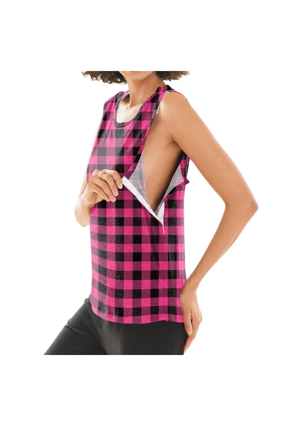 Post Surgery Shirts for Women Shoulder Snap-Access Arm Chest Recovery Tear Away Comfortable Plaid Tank Tops Breathable Lightweight After Rotator Cuff Surgery Sleeveless Shirts Pink M