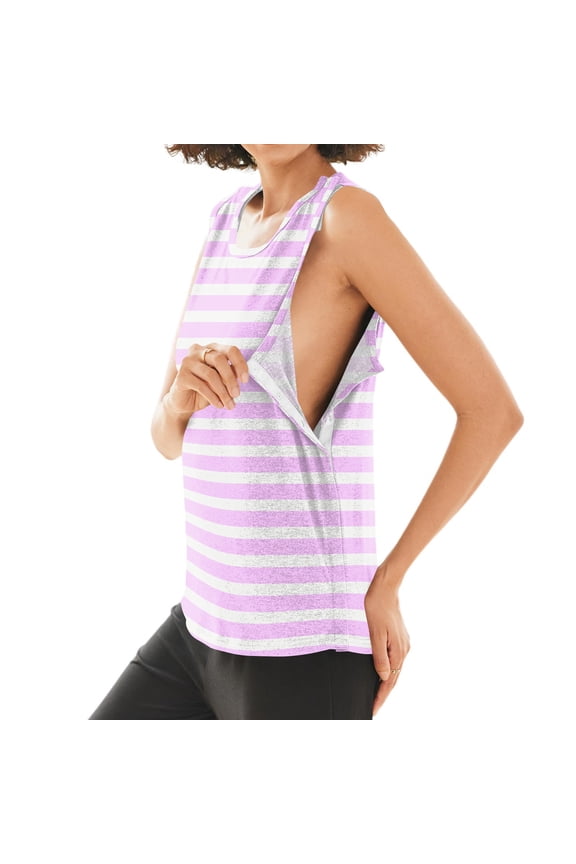 Post Surgery Shirts for Women Shoulder Snap-Access Recovery Tear Away Comfortable Striped Tank Tops Breathable Lightweight After Rotator Cuff Surgery Sleeveless Clothes Pink M