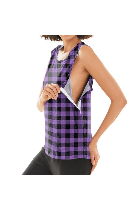 Post Surgery Shirts for Women Side Snap Access Arm Chest Recovery Tear Away Casual Plaid Tank Tops Lightweight Breathable Adaptive Rotator Cuff Sleeveless Shirts Purple L