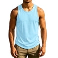 thumbnail image 1 of OIOLOYJM Relaxed Fit Tank Tops Men Summer Stretch Muscle Quick Dry Workout Lightweight Vest Sleeveless Crew Neck Gym Undershirt Light Blue M, 1 of 4