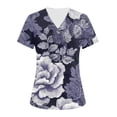 thumbnail image 1 of OIOLOYJM Scrub Tops Women 2026 Casual V Neck Short-Sleeve Vintage Floral Print Tops Cotton Work T Shirts Basic Clothing with Pockets Gray XL, 1 of 4