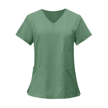 OIOLOYJM Scrub Tops for Women Moisture-Wicking Stretch Nursing Medical Uniform V -Neck Short Sleeve Nurse Tops Light Weight Blouses with 3 Pocket Green 5XL
