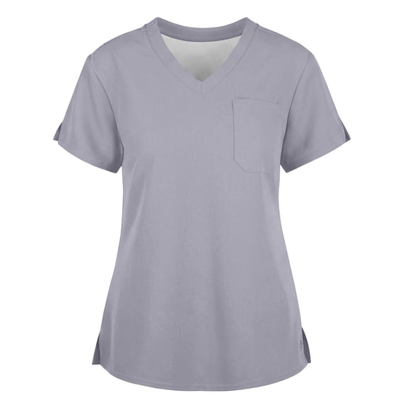 OIOLOYJM Scrub Tops for Women Casual V Neck Short-Sleeve Comfortable Scrubs Breathable Stretchy T Shirts Durable Pullover With Pocket Light Gray 2XL