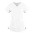 thumbnail image 1 of OIOLOYJM Scrub Tops for Women Medical V Neck Short-Sleeve Comfortable Tops Breathable Stretchy T-Shirts Basic Pullover with Pockets White M, 1 of 4