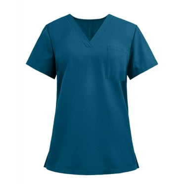 OIOLOYJM Scrub Tops for Women Moisture-Wicking Stretch Work Uniform V -Neck Short Sleeve Nurse Tops Comfy Blouses with 3 Pocket Dark Blue 2XL