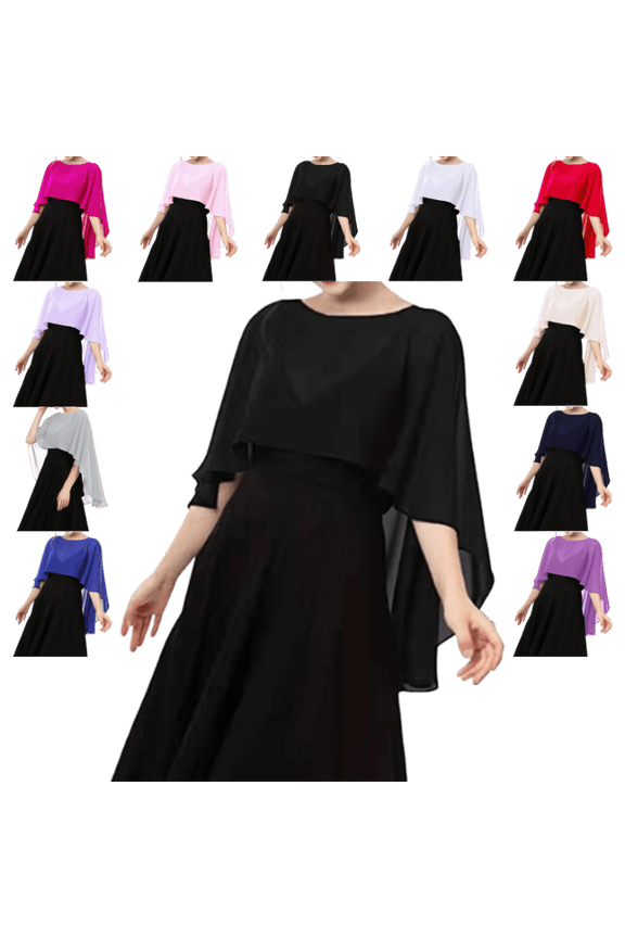 Shawls for Womens Dressy Casual Wedding Chiffon Sheer Wrap Shawl Black One Size