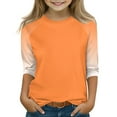 thumbnail image 1 of OIOLOYJM Shirts for Girls 2026 Casual Crewneck 3/4 Length Sleeve Color Block Tee Shirt Spring Cotton Cute Pullover Tops Soft Cozy Clothes Orange 12-13 Year, 1 of 4