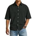 thumbnail image 1 of OIOLOYJM Shirts for Men Basic Casual Cotton Button Up Shirts Spring Short Sleeve Lapel Relaxed Fit T-Shirts Stylish Business Work Clothes Black 3XL, 1 of 5