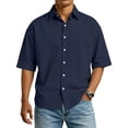 thumbnail image 1 of OIOLOYJM Shirts for Men Casual Cotton Button Down Shirts Summer Short Sleeve Collared Relaxed Fit T-Shirts Dressy Vacation Blouses Navy M, 1 of 5
