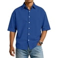 thumbnail image 1 of OIOLOYJM Shirts for Men Casual Cotton Button Down Shirts Summer Short Sleeve Lapel Relaxed Fit T-Shirts Dressy Holiday Outfits Blue 2XL, 1 of 5