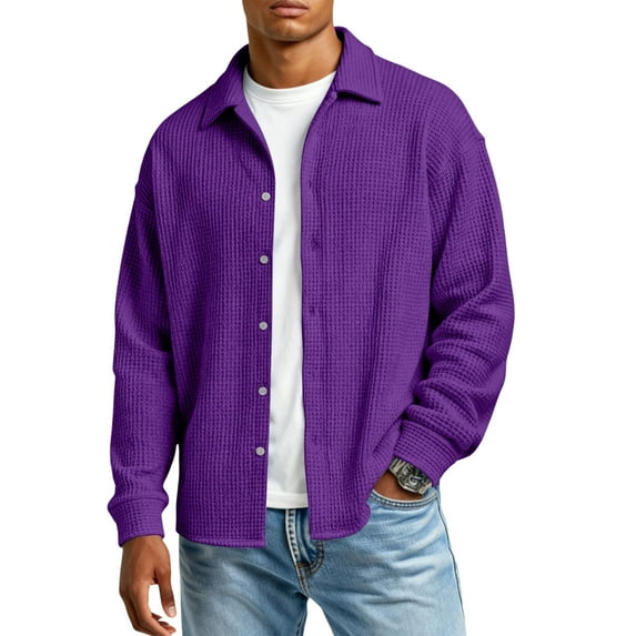 OIOLOYJM Shirts for Men Solid Formal Slim Fit Long Sleeve Shirts Regular Button Down Clothes Vintage Collared T shirt Purple L