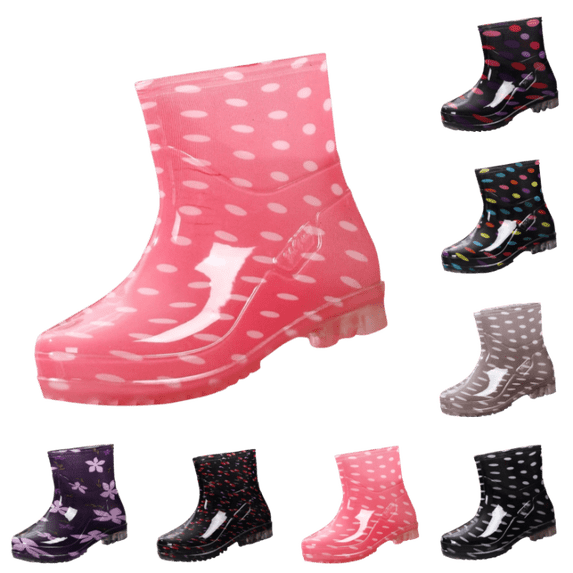 OIOLOYJM Short Rain Boots for Women Waterproof Anti-Skid Rubber Low Chunky Heel Ankle Rain Boots Lightweight Outdoor Comfort Sole Round Toe Wide Calf Garden Shoes Pink 40(US-8/UK-6)