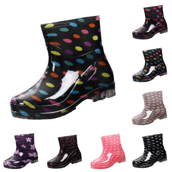OIOLOYJM Short Rain Boots for Women Waterproof Anti-Skid Rubber Low Chunky Heel Ankle Rain Boots Lightweight Outdoor Comfort Sole Round Toe Wide Calf Garden Shoes Multicolor 38(US-7/UK-5)