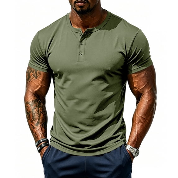 OIOLOYJM Short Sleeve Henley Shirt for MenMesh Lightweight Breathable Athletic Work T-Shirts Casual Basic Summer Running Gym Workout Tee Shirt Army Green 3XL