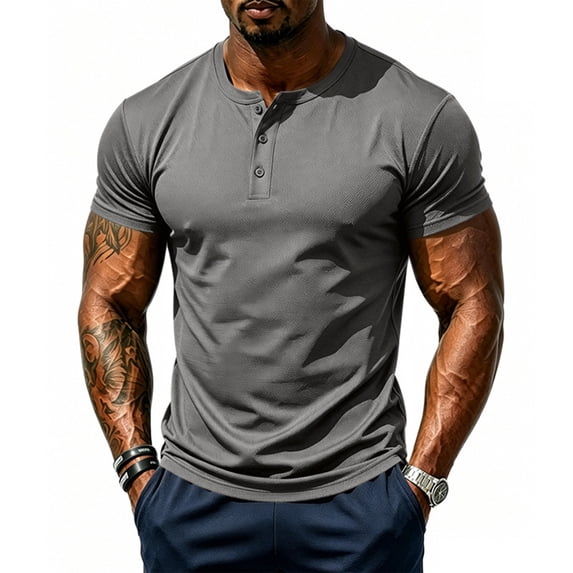 OIOLOYJM Short Sleeve Henley Shirt for MenMesh Lightweight Breathable Athletic Work T-Shirts Casual Basic Summer Running Gym Workout Tee Shirt Dark Gray 2XL