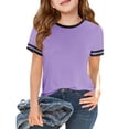 thumbnail image 1 of OIOLOYJM Short Sleeve Shirts for Girls Casual Crewneck Color Block T Shirts Spring Cotton Cute Tops Soft Cozy Clothing Purple 12-13 Year, 1 of 5