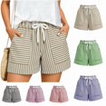 thumbnail image 1 of OIOLOYJM Shorts for Women Athletic Striped Loose Drawstring High Rise Wide Leg Beach Shorts Summer Lounge Vacation Smocked Short Pants with Pockets Khaki XL, 1 of 6