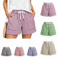 thumbnail image 1 of OIOLOYJM Shorts for Women Athletic Striped Loose Drawstring High Rise Wide Leg Beach Shorts Summer Lounge Vacation Smocked Short Pants with Pockets Purple 2XL, 1 of 6