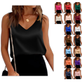 thumbnail image 1 of OIOLOYJM Silk Satin Tank Tops for Women V Neck Sleeveless Casual Camisoles Summer Beach Vacation Shirts Spring Dressy Business Work Blouses Black 2XL, 1 of 8