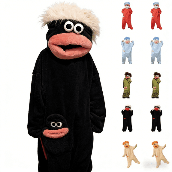 OIOLOYJM Big Mouth Onesie Funny Frog Onesie Jumpsuits for Adults Casual Plush Hooded One Piece Pajamas Fashion Cozy Soft Home Loungewear Black XL