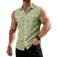 thumbnail image 1 of OIOLOYJM Sleeveless Shirts for Men Summer Casual Solid Color Tank Tops with Pockets Stretch Vacation Fashion Button Up Vest Light Green 3XL, 1 of 4
