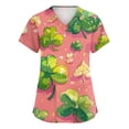 thumbnail image 1 of OIOLOYJM St. Patrick's Day Scrub Tops Women Lucky Stretch Clover Print Tops V Neck Short Sleeve Nursing Shirts Soft T Shirts with Pockets Pink S, 1 of 4
