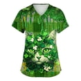 thumbnail image 1 of OIOLOYJM St. Patrick's Day Scrubs Tops for Women Funny Stretchy Clover Print Tops V Neck Short Sleeve Shirts Lightweight T Shirts with 2 Pockets Dark Green 4XL, 1 of 4